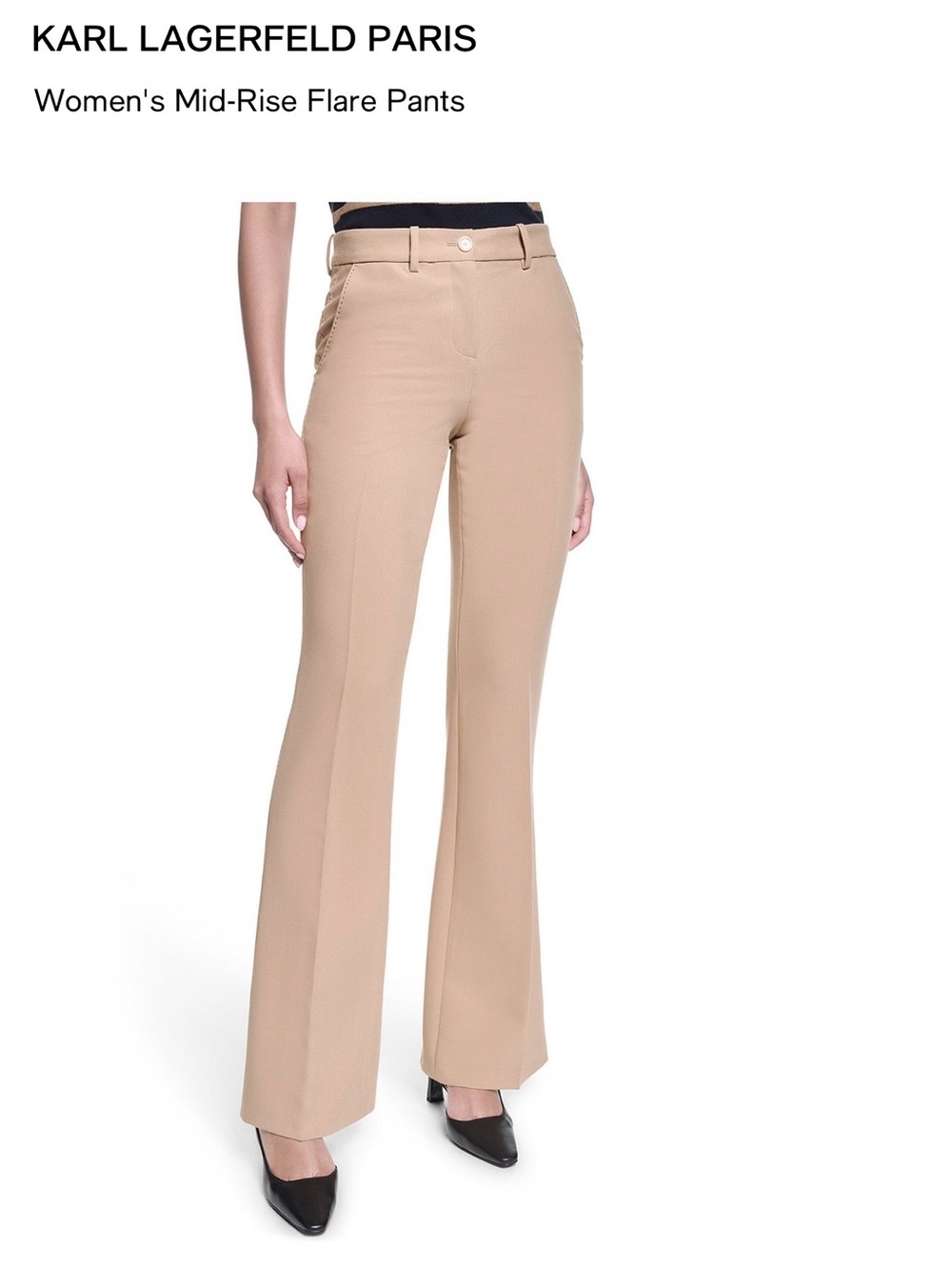 Karl Lagerfeld Tan Mid-Rise Flare Trousers